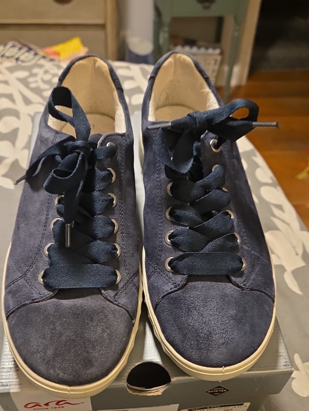 Ara Women’s Navy Suede Ribbon-Lace Sneakers Alexandria